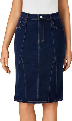 LYANER Women's Denim High Waisted Knee Length Pencil Mermaid Stretch Jean Skirt in Saudi Arabia