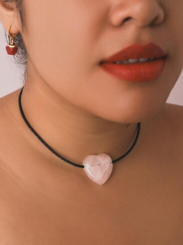 Sacina Heart Choker, Heart Necklace for Women, Black Choker, Brown Crystal Necklace, Vintage Necklace, Boho Necklace, Hippie Necklace, Valentine Gift, Christmas Jewelry Gift For Women in Saudi Arabia