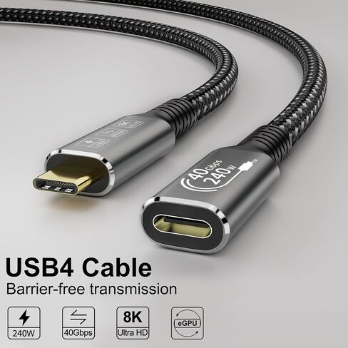 USB4 8K 0.8M Cable Thunderbolt 4 Compatible USB 4 Type-c Male to Female Extension Cable Ultra HD 8K@60Hz 100W Charging 40Gbps Data Transfer Compatible with External SSD eGPU USB-C Docking in Saudi Arabia