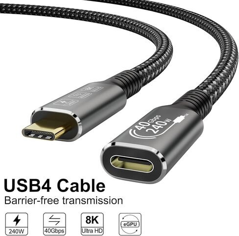 USB4 8K 0.8M Cable Thunderbolt 4 Compatible USB 4 Type-c Male to Female Extension Cable Ultra HD 8K@60Hz 100W Charging 40Gbps Data Transfer Compatible with External SSD eGPU USB-C Docking in Saudi Arabia