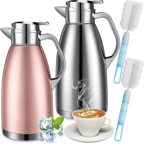 Tioncy 2 Pcs Thermal Coffee Carafe 78oz Insulated Carafe Hot Water Dispenser Stainless Steel Carafe for Hot Liquid Coffee Tea Milk with 2 Brushes Keep 12 Hours Hot 24 Hours Cold (Black) in Saudi Arabia