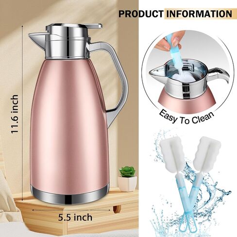 Tioncy 2 Pcs Thermal Coffee Carafe 78oz Insulated Carafe Hot Water Dispenser Stainless Steel Carafe for Hot Liquid Coffee Tea Milk with 2 Brushes Keep 12 Hours Hot 24 Hours Cold (Black) in Saudi Arabia