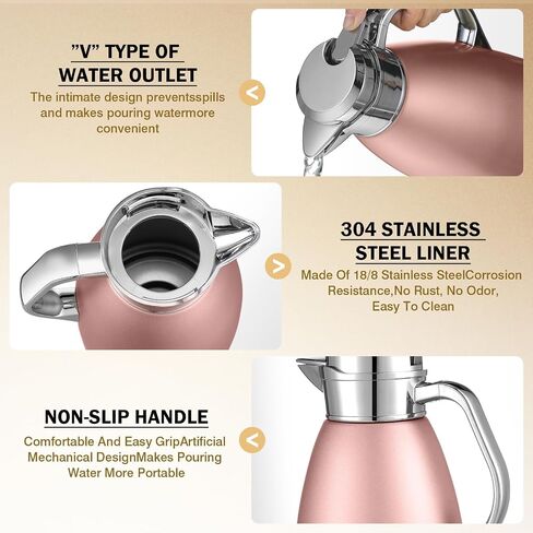 Tioncy 2 Pcs Thermal Coffee Carafe 78oz Insulated Carafe Hot Water Dispenser Stainless Steel Carafe for Hot Liquid Coffee Tea Milk with 2 Brushes Keep 12 Hours Hot 24 Hours Cold (Black) in Saudi Arabia