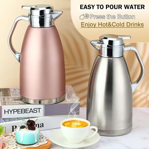 Tioncy 2 Pcs Thermal Coffee Carafe 78oz Insulated Carafe Hot Water Dispenser Stainless Steel Carafe for Hot Liquid Coffee Tea Milk with 2 Brushes Keep 12 Hours Hot 24 Hours Cold (Black) in Saudi Arabia