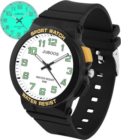 Juboos Kid's Analog Watch for Boys and Girls, 5ATM/50M Waterproof Quartz Children's Watch with 7 Colorful LED Light, Outdoor Sports Watch Suitable for Teenagers Aged 7-16 (Dark Blue) in Saudi Arabia
