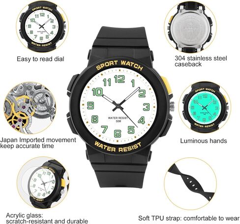 Juboos Kid's Analog Watch for Boys and Girls, 5ATM/50M Waterproof Quartz Children's Watch with 7 Colorful LED Light, Outdoor Sports Watch Suitable for Teenagers Aged 7-16 (Dark Blue) in Saudi Arabia