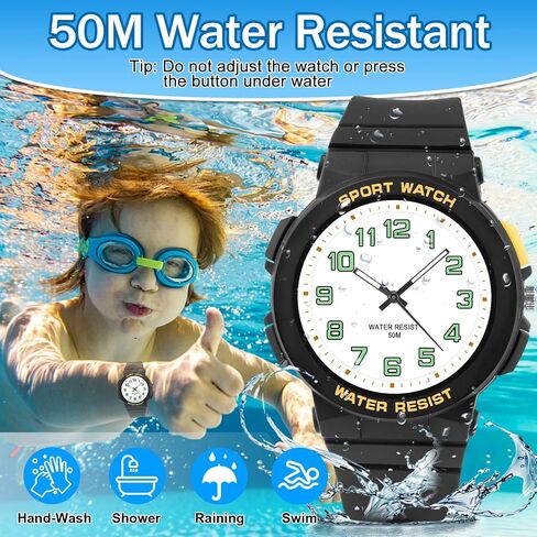 Juboos Kid's Analog Watch for Boys and Girls, 5ATM/50M Waterproof Quartz Children's Watch with 7 Colorful LED Light, Outdoor Sports Watch Suitable for Teenagers Aged 7-16 (Dark Blue) in Saudi Arabia