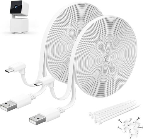 Itramax for WYZE Cam Pan V3 Power Cable 10FT 2Pack,Micro USB Extension Cord 90 Degree Power Adapter L-Shaped Long Flat Charging for Cam Pan V3 Outdoor Camera Support Data Transfer,White 15 20 25 30 FT in Kuwait