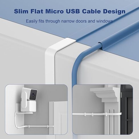Itramax for WYZE Cam Pan V3 Power Cable 10FT 2Pack,Micro USB Extension Cord 90 Degree Power Adapter L-Shaped Long Flat Charging for Cam Pan V3 Outdoor Camera Support Data Transfer,White 15 20 25 30 FT in Kuwait