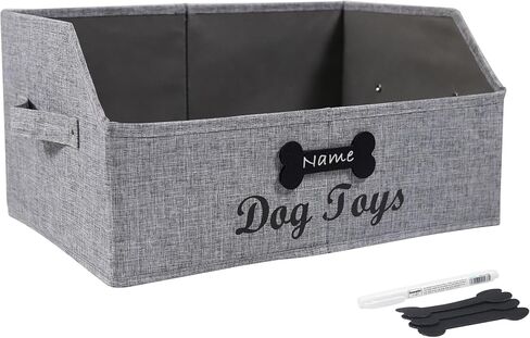 Large Collapsible Dog Toy Basket,Fabric Trapezoid Dog Toy Bin,Stable Dog Toy Storage Box with Metal Handle,for organizing Dog Puppy Toy Blanket Collar Clothes Snacks-Can be Personalized-Gray in Saudi Arabia