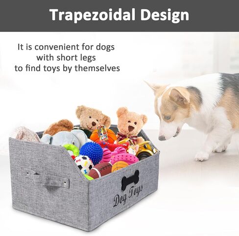 Large Collapsible Dog Toy Basket,Fabric Trapezoid Dog Toy Bin,Stable Dog Toy Storage Box with Metal Handle,for organizing Dog Puppy Toy Blanket Collar Clothes Snacks-Can be Personalized-Gray in Saudi Arabia