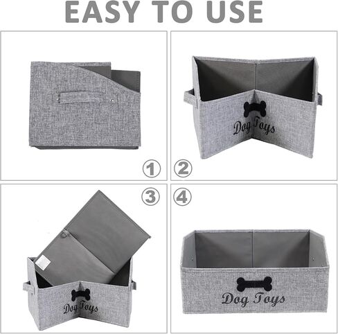 Large Collapsible Dog Toy Basket,Fabric Trapezoid Dog Toy Bin,Stable Dog Toy Storage Box with Metal Handle,for organizing Dog Puppy Toy Blanket Collar Clothes Snacks-Can be Personalized-Gray in Saudi Arabia