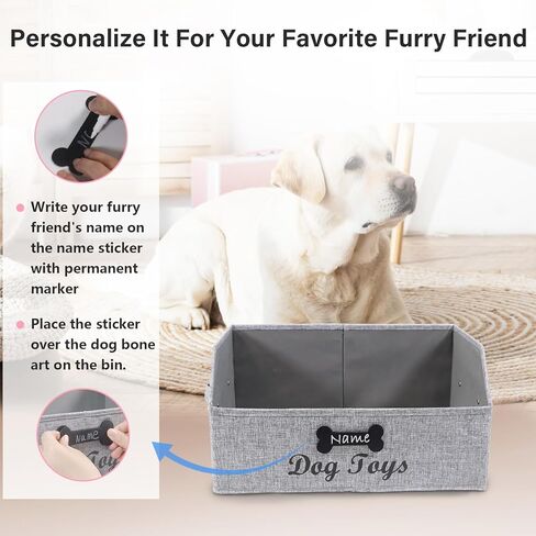 Large Collapsible Dog Toy Basket,Fabric Trapezoid Dog Toy Bin,Stable Dog Toy Storage Box with Metal Handle,for organizing Dog Puppy Toy Blanket Collar Clothes Snacks-Can be Personalized-Gray in Saudi Arabia