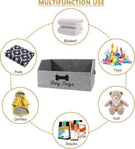 Large Collapsible Dog Toy Basket,Fabric Trapezoid Dog Toy Bin,Stable Dog Toy Storage Box with Metal Handle,for organizing Dog Puppy Toy Blanket Collar Clothes Snacks-Can be Personalized-Gray in Saudi Arabia