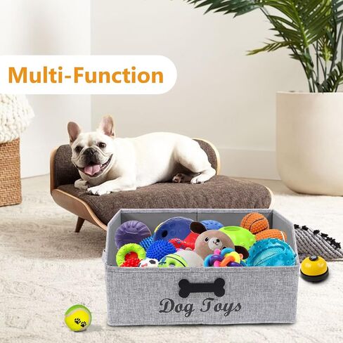 Large Collapsible Dog Toy Basket,Fabric Trapezoid Dog Toy Bin,Stable Dog Toy Storage Box with Metal Handle,for organizing Dog Puppy Toy Blanket Collar Clothes Snacks-Can be Personalized-Gray in Saudi Arabia