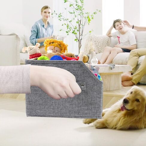 Large Collapsible Dog Toy Basket,Fabric Trapezoid Dog Toy Bin,Stable Dog Toy Storage Box with Metal Handle,for organizing Dog Puppy Toy Blanket Collar Clothes Snacks-Can be Personalized-Gray in Saudi Arabia