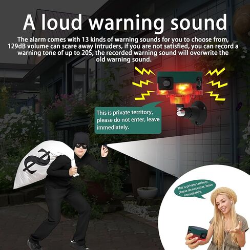 Solar Outdoor Motion Sensor Alarm: QXMH Dog Barking & Gunshot Soun,Support Recording,+/-Volume,with Remote Controller 129dB Loud Alarm,Flash Warning Strobe Security Alarm for Home,Yard,Barn in Saudi Arabia
