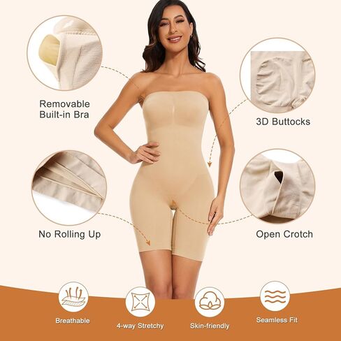 Strapless Shapewear Bodysuit with Bra for Wowen Tummy Control Full Body Shaper Bodysuit with Removable Strap in Saudi Arabia