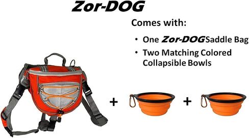Saddlebag Back Pack & Harness Combo for Dogs 30-100+ lbs. Perfect for Travel, Trail Hiking, & Camping. Reflective, Lightweight, & Comfortable. Comes with Two Collapsible Bowls (Medium, Blue) in Saudi Arabia