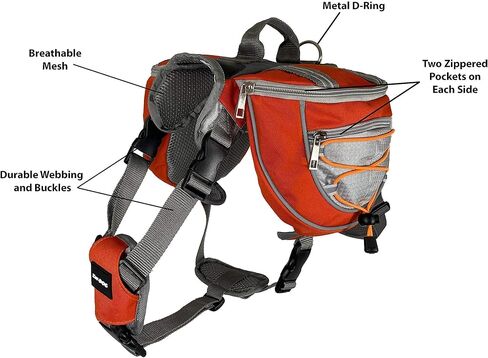 Saddlebag Back Pack & Harness Combo for Dogs 30-100+ lbs. Perfect for Travel, Trail Hiking, & Camping. Reflective, Lightweight, & Comfortable. Comes with Two Collapsible Bowls (Medium, Blue) in Saudi Arabia