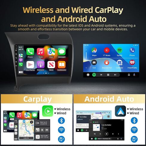 ستيريو سيارة EKAT لسيارة Kia K3 Cerato Forte 2013-2016 - 2+64G Carplay لاسلكي مدمج وAndroid Auto - راديو بشاشة تعمل باللمس 9 بوصة مع WiFi وGPS وEQ وSWC + كاميرا احتياطية AHD in Saudi Arabia