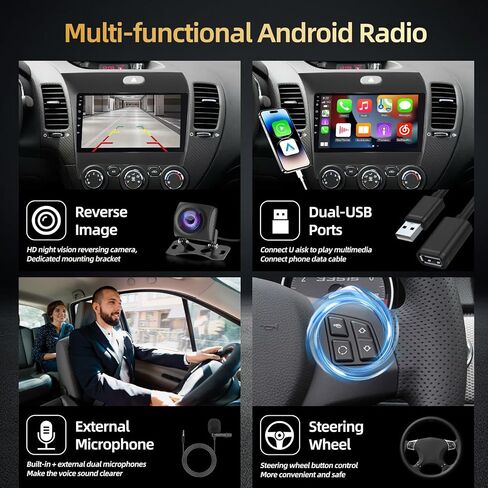 ستيريو سيارة EKAT لسيارة Kia K3 Cerato Forte 2013-2016 - 2+64G Carplay لاسلكي مدمج وAndroid Auto - راديو بشاشة تعمل باللمس 9 بوصة مع WiFi وGPS وEQ وSWC + كاميرا احتياطية AHD in Saudi Arabia