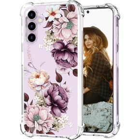 Hungo Galaxy S23 Plus Case for Women Floral Flower Clear Design Cute,Girly Girls Aesthetic Flower Designer Case Compatible with Samsung Galaxy S23+ Plus Pink Rose