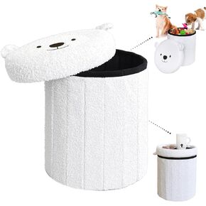 FARLEY Folding Dog Toy Box, Portable Dog Stuff Storage Box, Pet Supplies Storage Stool with Lid, Home Organizer Storage Basket for Pet Toys, Dry Treats, Clothes (Gray), pd-28