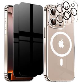 Privacy Case for iPhone 16 Pro Max,Clear Magnetic Phone Case with 2X Screen Protector & Camera Cover [20FT Military Protection] Compatible with MagSafe,Shockproof Protective Cases for 16 ProMax,Clear