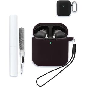 Case for Marshall Minor IV True Wireless Headphone, Soft Silicone Protective Portable Scratch Shock Resistant Hard Shell with Cleaner Kit & Carabiner & Lanyard，Black