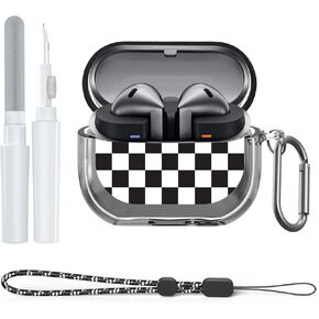 Compatible with Samsung Galaxy Buds3 Pro and Galaxy Buds 3 (2024) Case with Cleaner Kit, Soft TPU Protective Case with Carabiner & Lanyard Accessories Set(Blue Flower)