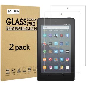 TANTEK [2-Pack Screen Protector for All-New Fire 7 / Fire 7 Kids Edition (9th/7th Gen, 2019/2017 Release),Tempered Glass Film,Ultra Clear,Anti Scratch,Bubble Free