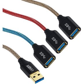 USB Extension, Canjoy 3 Pack 6.6ft USB 3.0 Extension Cable Braided USB Extender Cord A Male to A Female Fast Data Transfer Compatible Oculus VR,PS4,Xbox,Mouse,Keyboard,Printer,Scanner-Red Gold Blue