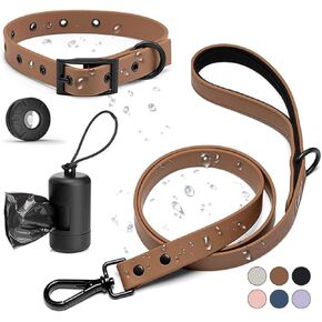 مجموعة أدوات المشي المائية للكلاب من موجو بيت سابلاي مع طوق كلب مقاوم للماء + مقود مقاوم للماء مع مقبض مريح مبطن | يشتمل على حامل Apple AirTag المقاوم للماء + موزع أكياس البراز | سهل التنظيف in Kuwait