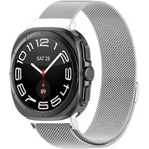 Compatible with 2024 Samsung Galaxy Watch 7 Ultra Band 47mm, Men Women Magnetic Milanese Loop Mesh Metal Stainless Steel Strap Replacement Wristband