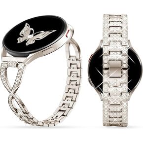20mm Bling Band Compatible for Samsung Galaxy Watch 4/Watch 6/Watch 5 40mm 44mm, Galaxy Watch 4 Classic 42mm 46mm, Active 2, Watch 42mm, Watch 3 41mm, Women Adjustable Rhinestone Wristband Strap