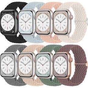 Braided for Apple Watch Band 40mm 41mm 38mm 44mm 45mm 42mm 49mm Women/Men,Stretchy Nylon Elastic Braided Solo Loop Strap Sport Wristband for Apple Watch Series 9/8/7/6/SE 2nd/SE/5/4/3/Ultra 2 8Pack