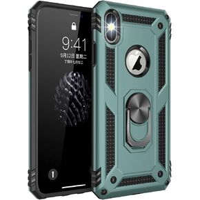 Korecase Compatible with iPhone X iPhone Xs Case, Extreme Protection Military Armor Dual Layer Protective Cover with 360 Degree Swivel Ring Kickstand Blue