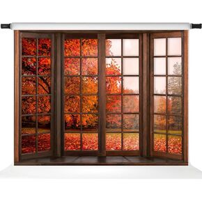 Kate Fall Photography Backdrop Autumn Window Fallling Leaves Backdrops Thanksgiving Background Photo Studio Props 7x5ft