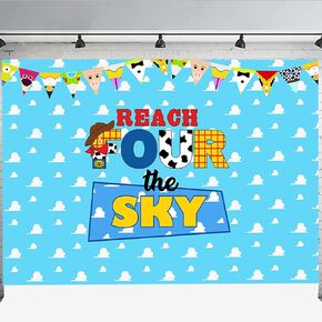 Reach Four The Sky Backdrop 4th Birthday Party Backdrop Banner for Boys Girls 4th Birthday Decorations 5X3ft