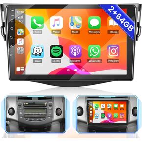Hikity 2+64GB for Toyota RAV4 2007-2011 Android 13 Car Stereo, 9 Inch Touchscreen Car Radio with Apple Carplay Android Auto HiFi GPS Bluetooth Backup Camera Audio/Video Output