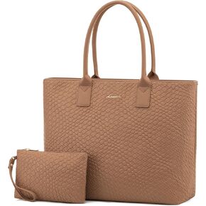 LOVEVOOK Laptop Purses and Handbags for Women, 15.6 Inch Computer Bag Work Tote Briefcase Satchel Handbags for Women with Small Clutch, Apricot