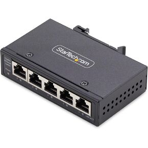 StarTech.com 5-Port Unmanaged Industrial Network Switch, 100/1000 Ethernet, DIN Rail/Wall-Mount, IP30, -40-167F, 9~60VDC, TAA
