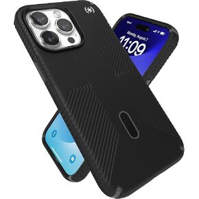 Speck iPhone 15 Pro Max Case - ClickLock No-Slip Interlock, Built for MagSafe, Drop Protection Grip - Scratch Resistant, Soft Touch, 6.7 Inch Phone Case - Presidio2 Grip Black/Slate Grey/White