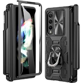 Maxdara for Z Fold 3 Case, with Pen Holder & Hinge Protection & Slide Camera Cover & Built-in Screen Protector & Kickstand Full-Body Dual Layer Case for Samsung Galaxy Z Fold 3 5G(Black)