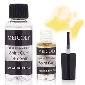 MEICOLY Spirit Gum Adhesive and Remover Combo Kit,Professional Face Spirit Glue, Body Adhesive for Face Body Prosthetics,Body Skin Glue for for Halloween,Stage, Cosplay,Special Effects FX Costume