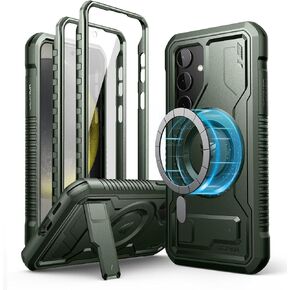 Dexnor Magnetic Case for Samsung Galaxy S24 Case with Kickstand & 2 Front Frames, Built-in Screen Protector, Compatible with Magsafe, Rugged Shockproof Full-body Protective Cover for Galaxy S24, Black in Kuwait