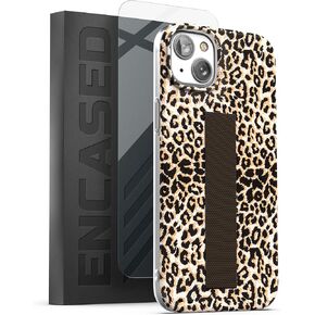 ENCASED Finger Loop Case Designed for iPhone 14 with Hand Strap Grip - Screen Protector Included (Leopard)