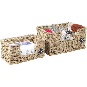 2pack الكلب تخزين المنظم الخوص الكلب لعبة سلة الكلب الاشياء المنظم الكلب لعبة بن، صندوق تخزين الأعشاب البحرية مثالية لمقود الكلب / اللعب / يعامل / لوازم الاستمالة in Kuwait