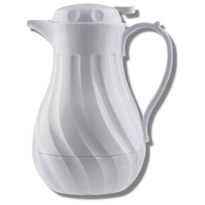 Tablecraft Insulated Coffee Server, Tea and Hot Water Beverage Dispenser, Swirl Thermal Triple Wall Serving Pitcher, Commercial Restaurant Foodservice Plastic BPA Free Pot, White, 40 Ounce